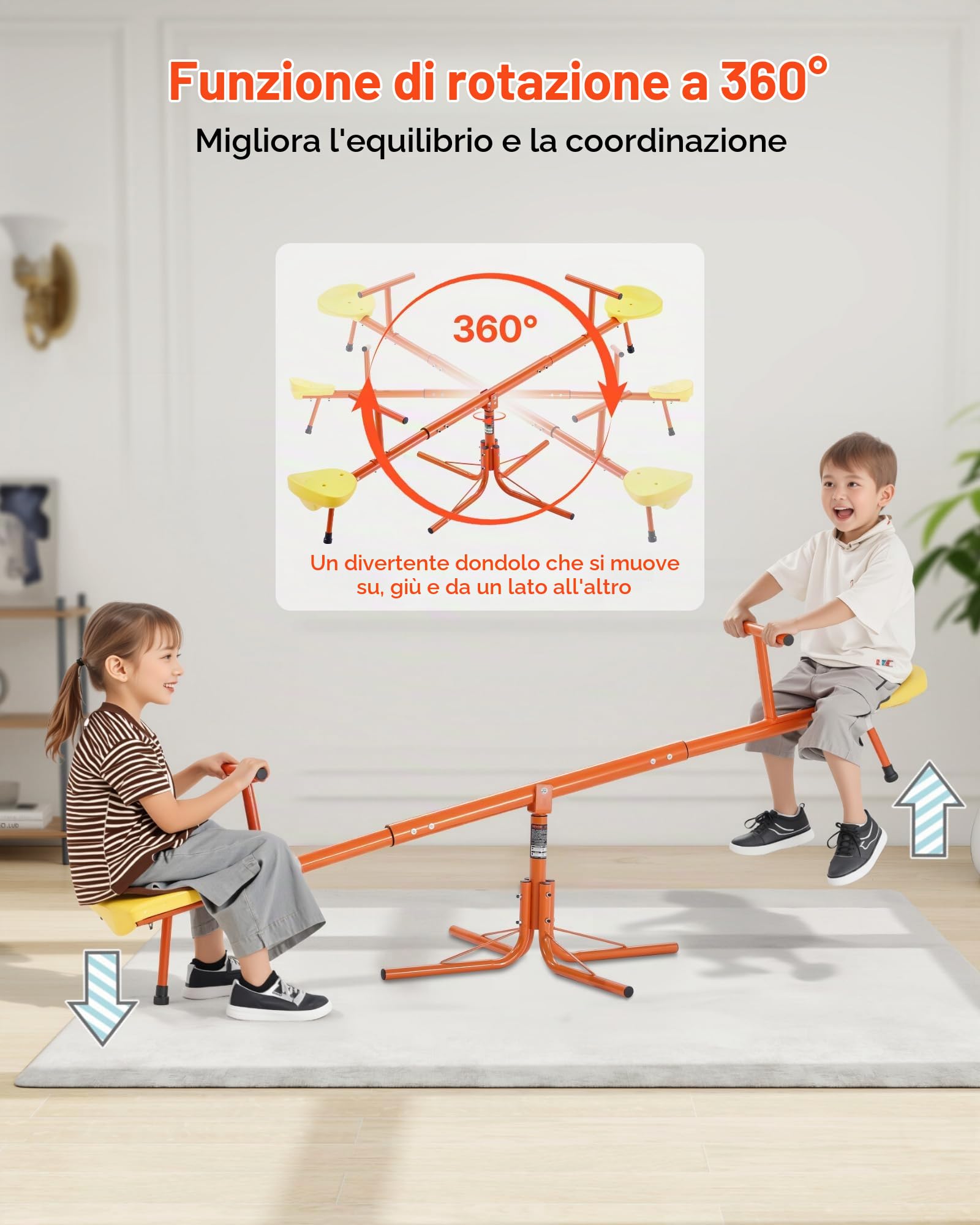 VEVOR Altalena per Bambini, Capacità di 45,4 kg per Posto, Altalena Girevole con Gambe di Supporto a 4 Punte, Attrezzatura da Parco Giochi all'Aperto, Giocattoli da Esterno, Girevole a 360 Gradi
