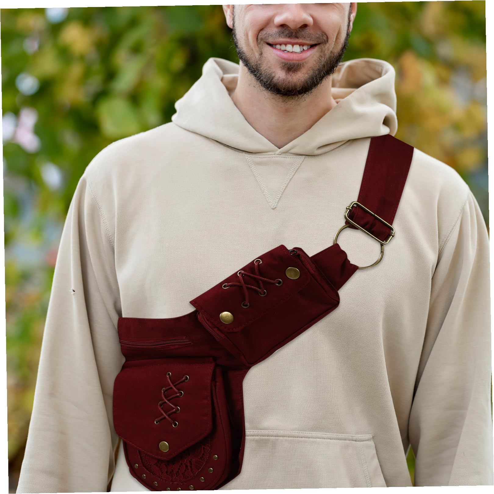 SOIMISS Pochette Téléphone Portable Ceinture Vintage en Tissu Coton Multi-poches, Style Rétro Décontracté, Bandoulière Amovible, pour Running et Jogging