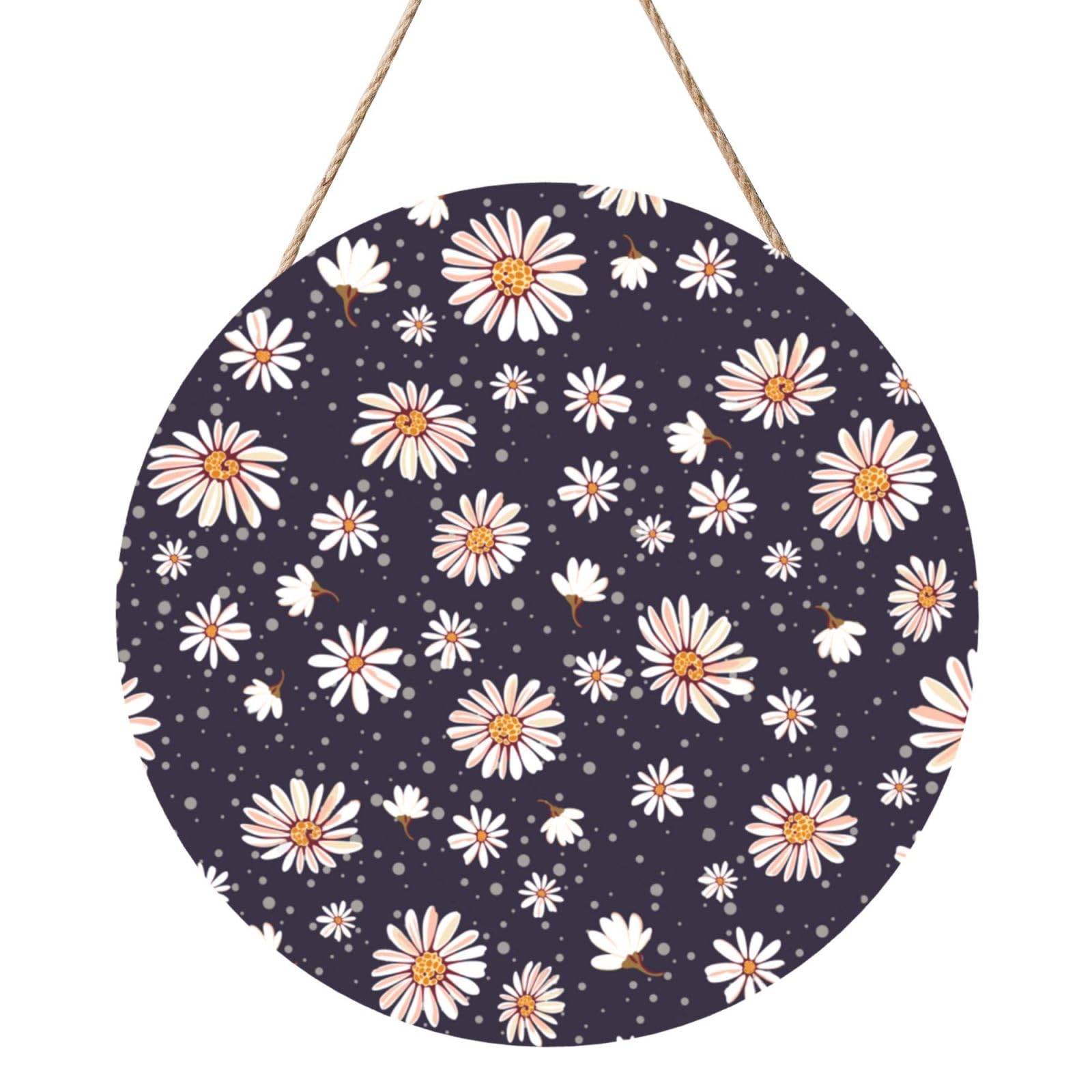 InOmak Daisy Pattern, Round Wood Panel Painting 12 in, Wall Hanging Painting For Home