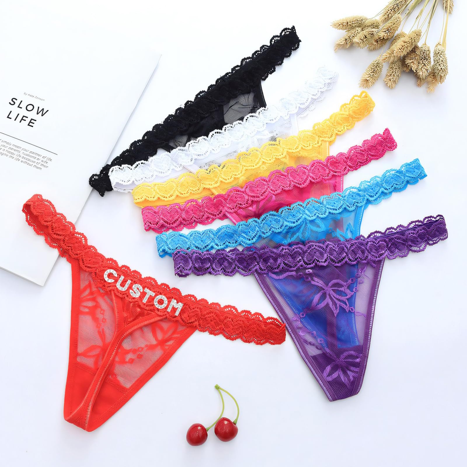 Eoribag Women's Personalized Thongs with Funny Rhinestone Letters, Custom Name Underwear Panties for Couples: A-custom Large