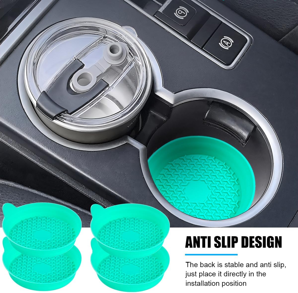 Mandark 4PCS 2.75 Inch Deep Silicone Cup Holder Coasters, Light Green image 3