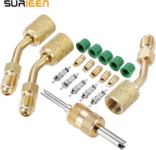 Miniatura 7 de Adaptador R410A, adaptador mini split 5/16 pulgadas SAE hembra a 1/4 pulgadas SAE macho con removedor de núcleo de válvula, juntas de manguera