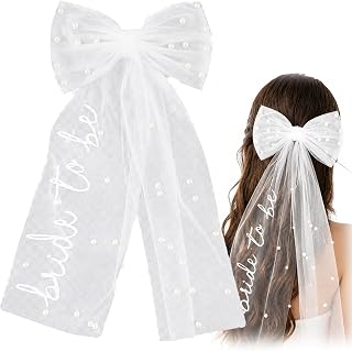 Bride to Be Pearl Bow Veil ヘアクリップ付き、ソフトメッシュウォーターフォールテール | パールボウ、軽量ソフトメッシュ、ヘアクリップ、ウォーターフォールテール、ブライダルシャワー、独身パーティー、結婚式前の写真用。