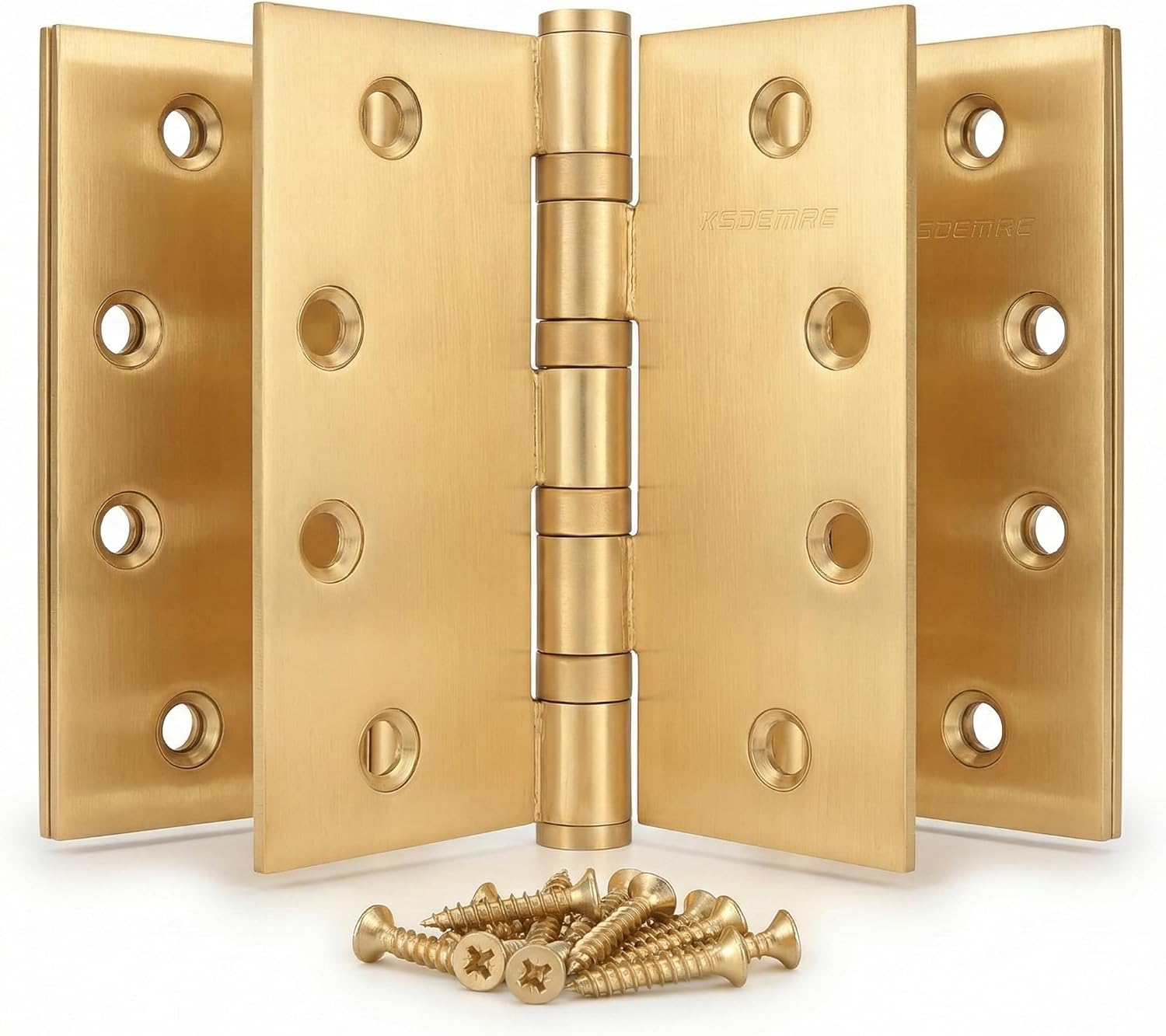 4" x 4" Satin Gold Door Hinges, Heavy Duty Stainless Steel with Rust-Proof 304 SS Ball Bearings, Non-Removable Pin (NRP), Square Corner, 3 Pack (Matching Screws Included)