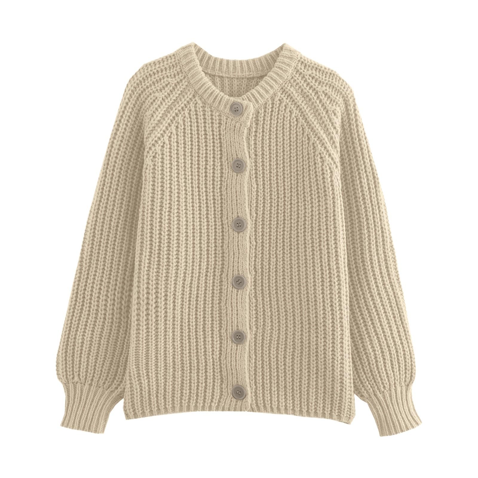 Strickjacke Damen gemütlicher übergroßer einfarbiger Strick Cardigan langärmelig lässige Oberbekleidung aus grobem Strick vielseitiger Pullover Übergangsjacke