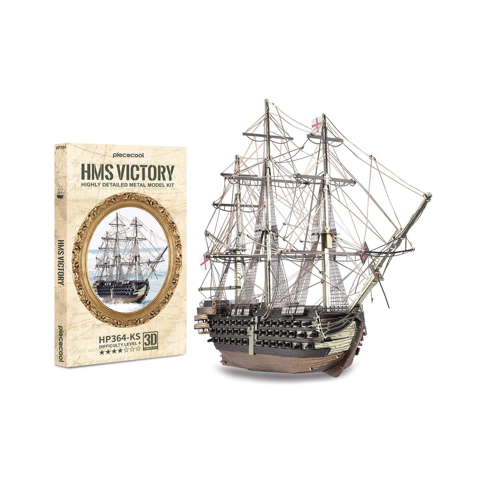 Piececool Metal 3D Puzzle HMS Victory 3D Metal Model Kit, High-Difficulty Model Kit Jigsaw for Adults, Diy Craft,Assembly is required, No adhesive required, 389pcs