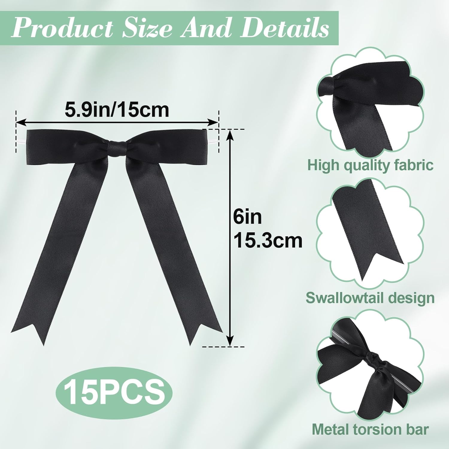 15PCS Black Twist Tie Bow Decor, Premade Satin Ribbon Bow, Soft Small Craft Bowknots for Present Wrapping, Cute Cake Bows for Wedding Birthday Party Decoration - Image 2