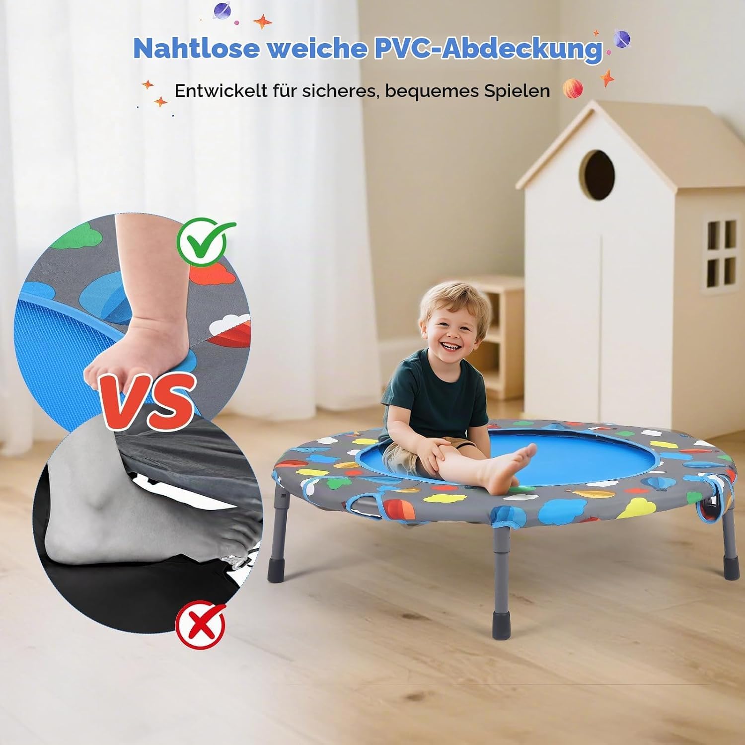 Trampolino elastico per bambini, pieghevole, 3 in 1, multifunzione