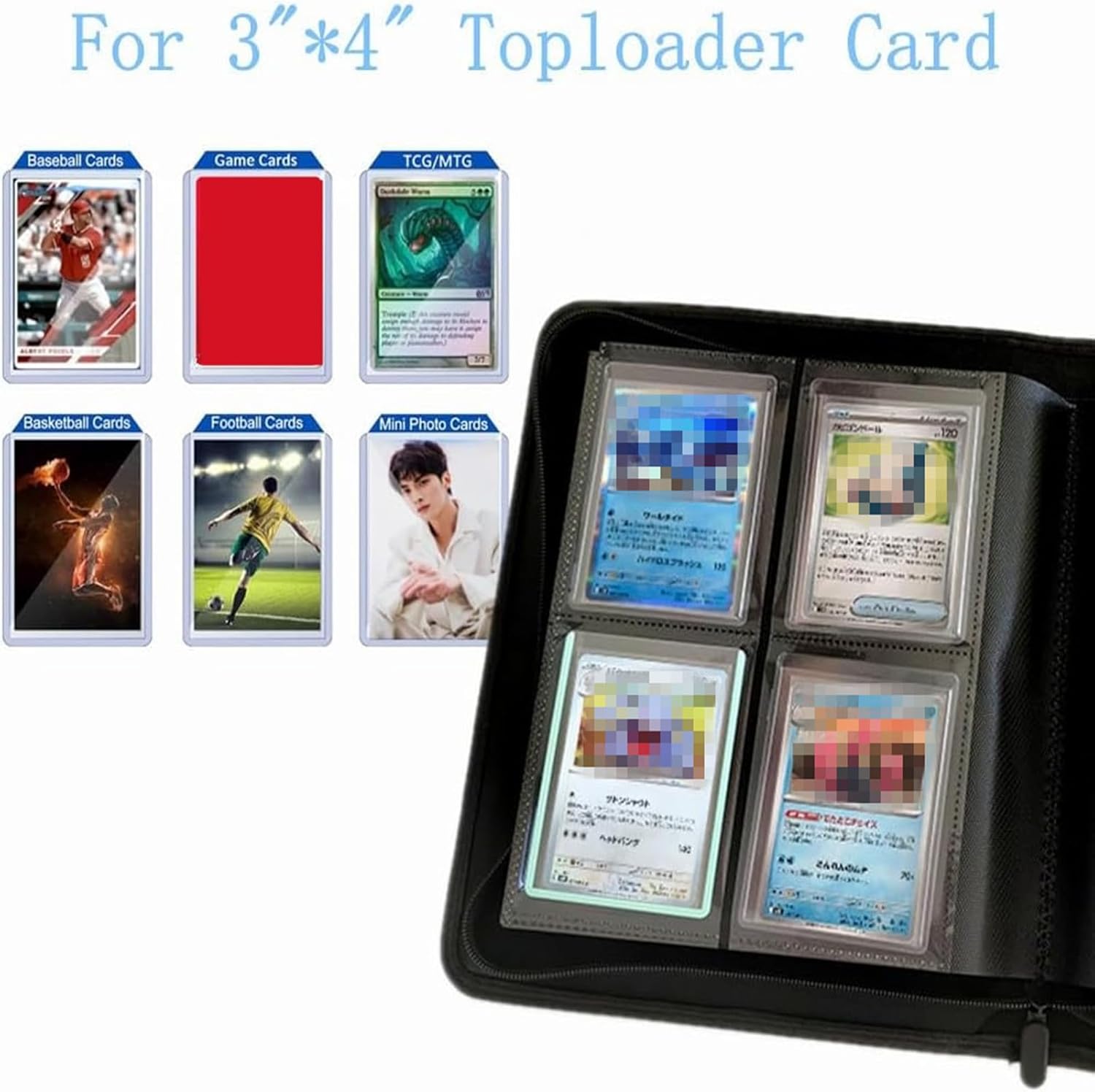 Toploader Binder,4-Pocket Double Sided Top Loaders Binder,Holds 128 Cards in 3"x4" Toploaders,PU Leather Card Binder Abulm for Toploader Trading,Sports,and Gaming Cards (Yellow)