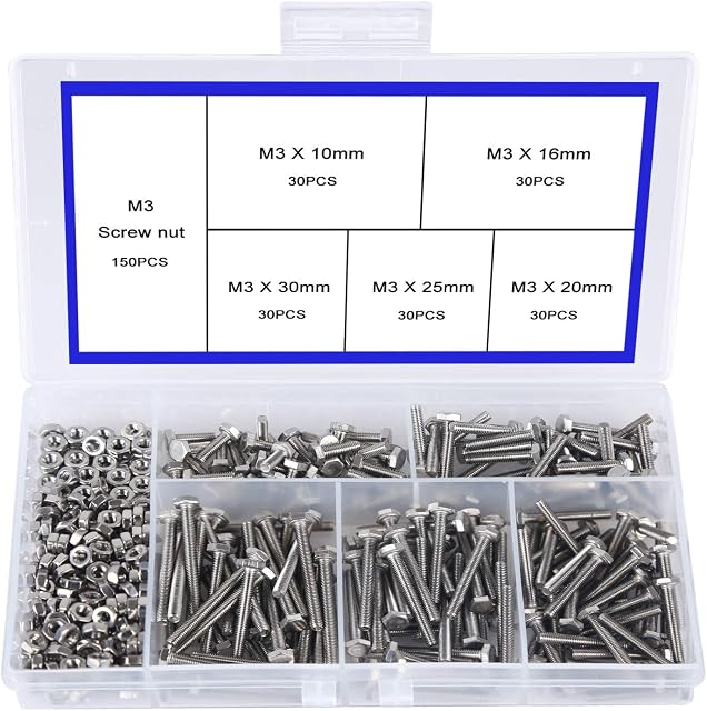 300pcs M3 Nuts and Bolts Set Outer Corner Hexagonal Screws 304 Stainless Steel Hex Bolt Set for Machinery Industry Furniture Toys DIY Fastener