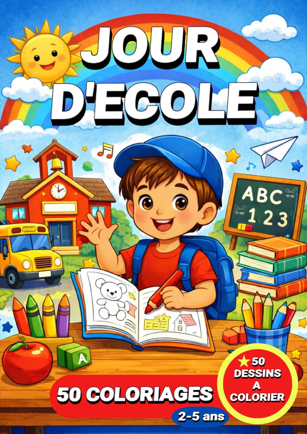 Jour d'école: Livre de coloriage jour d'école pour enfants – 50 coloriages pour les enfants de 2 à 5 ans (JemColorier)