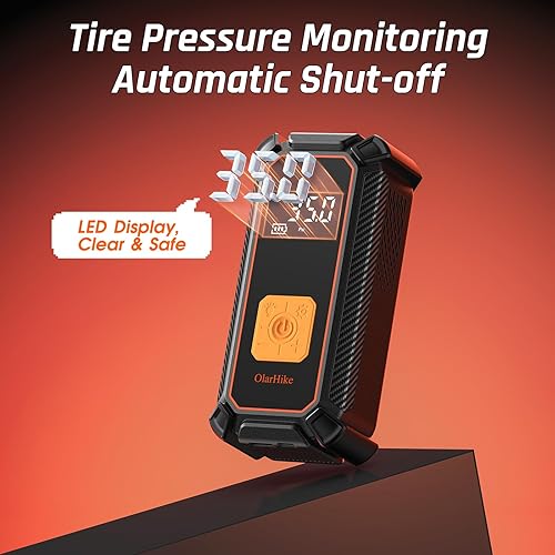 Miniatura 7 de OlarHike Inflador de neumáticos inalámbrico, compresor de aire portátil, 150 PSI de doble potencia, bomba de aire automática de 5400 mAh para