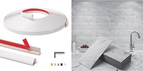 Art3d 20ft Outside Vinyl Corner Trim with Peel and Stick Backsplash PVC Wall Tile