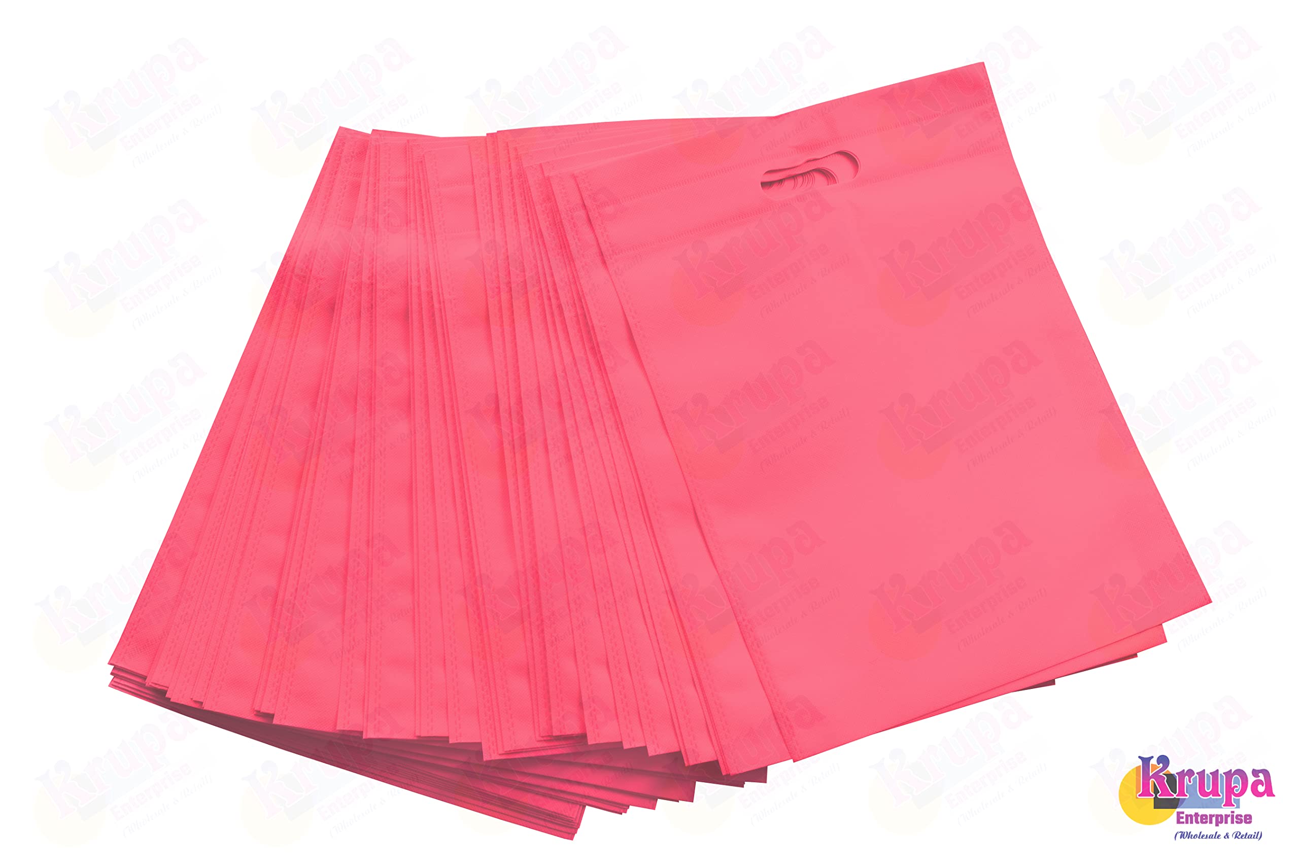 Krupa Enterprise 16x21 Inch D-Cut Cloth Carry Bag | Eco-Friendly Reusable Handle Shopping Bag for Daily Use Gifting and Retail | Strong & Durable Fabric Bag | Pack of 50 | Pink 1