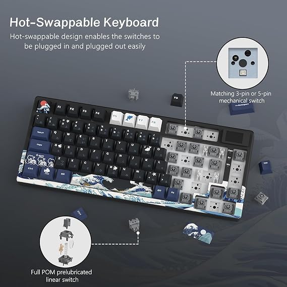 SK80 Mechanical Keyboard 75%, Gaming Keyboard, Hot-Swap Keyboard, Gasket Mount RGB Custom Keyboard for Mac/Win, Black
