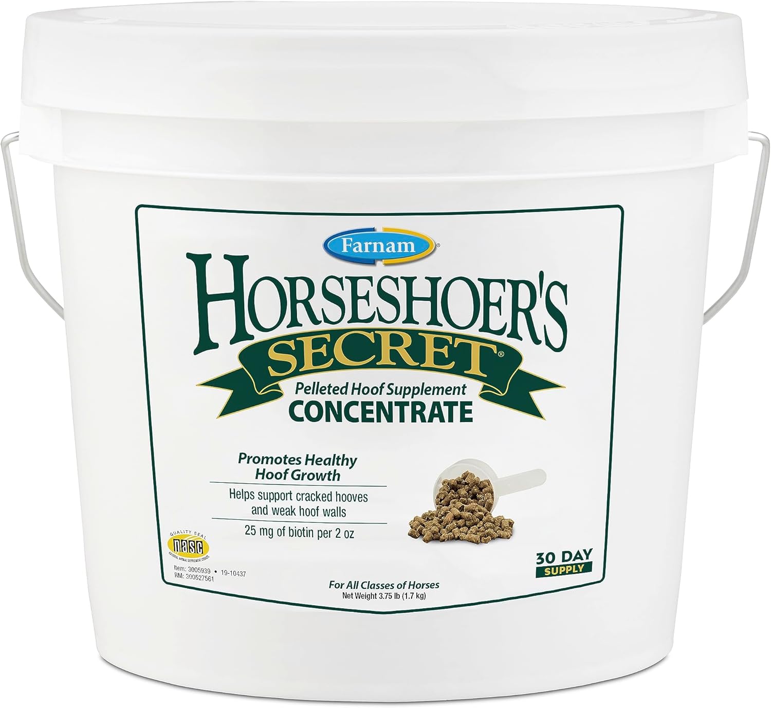 Farnam Horseshoer’s Secret Pelleted Hoof Supplements Concentrate, Economic formula with 25 mg. of biotin per 2 oz. serving, 3.75 lb., 30 day supply