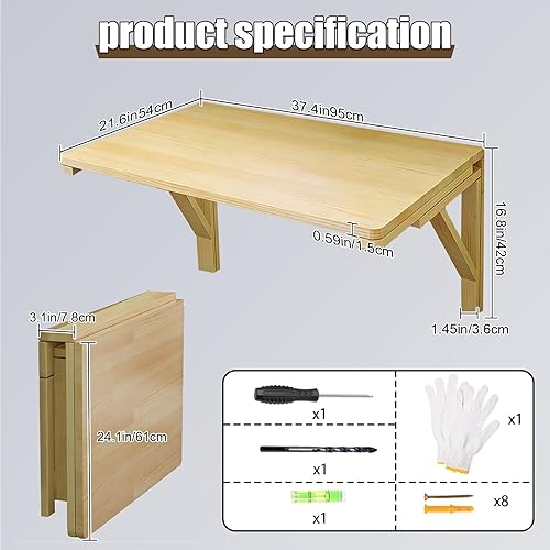 Miniatura 59 de MM MELISEN Mesa plegable montada en la pared, de madera blanca de 37.4 x 21.6 pulgadas, ahorro de espacio, para lavandería, cocina, dormitorio. Se