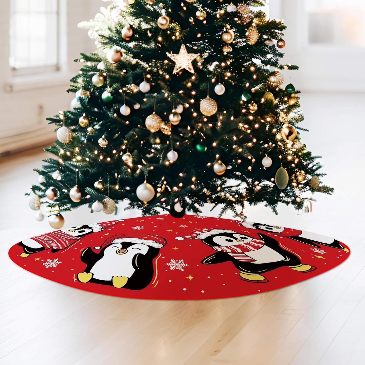 Christmas Tree Skirt Black Tree Skirts Penguins Xmas Tree Skirt Tree Mat 36 Inch Winter Christmas Red Decorations for Home