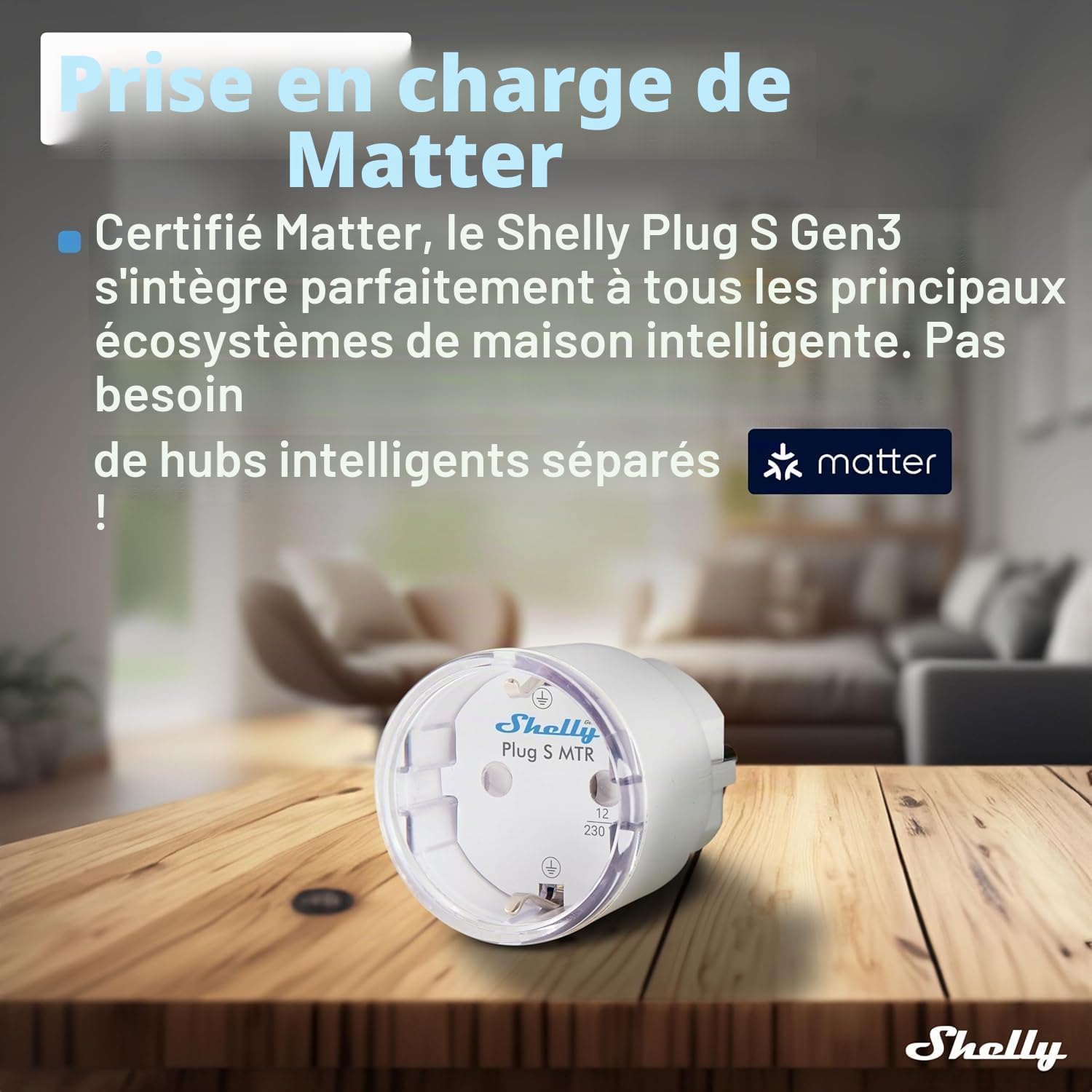 Shelly Plug S MTR Gen3 Blanc Lot de 4 Prise Intelligente Certifié Matter avec Surveillance de Puissance et Affichage LED Multicolore Télécommande APP pour iOS et Android Accessoire Google