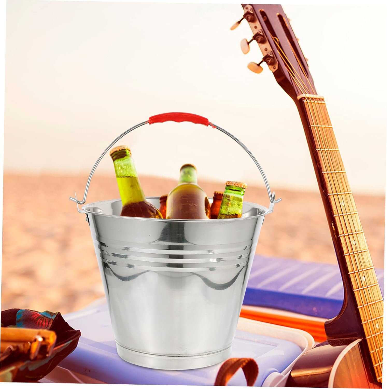 Healeved Stainless Steel Bucket with Handle 1 Gallon Portable Carrying Trash can Water Pail for Kitchen Home Outdoor Use 8.66 Inch Durable Corrosion Resistant