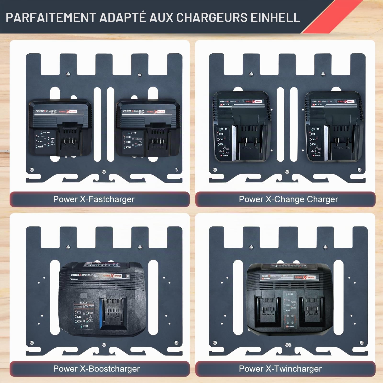 TOPOWN Support mural 3-en-1 Pro pour chargeurs Einhell et batterie 18 V, pour chargeur Power X-Change, Twincharger, Fastcharger, Boost Charger
