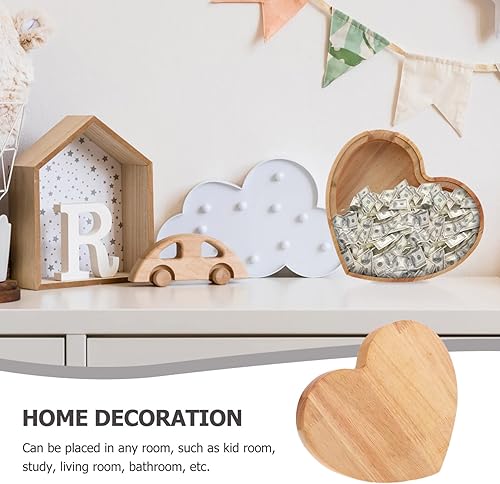 Miniatura 8 de STOBOK Alcancía de madera, caja de dinero irrompible con forma de corazón, caja de ahorro de dinero para niños y niñas, regalo de cumpleaños,