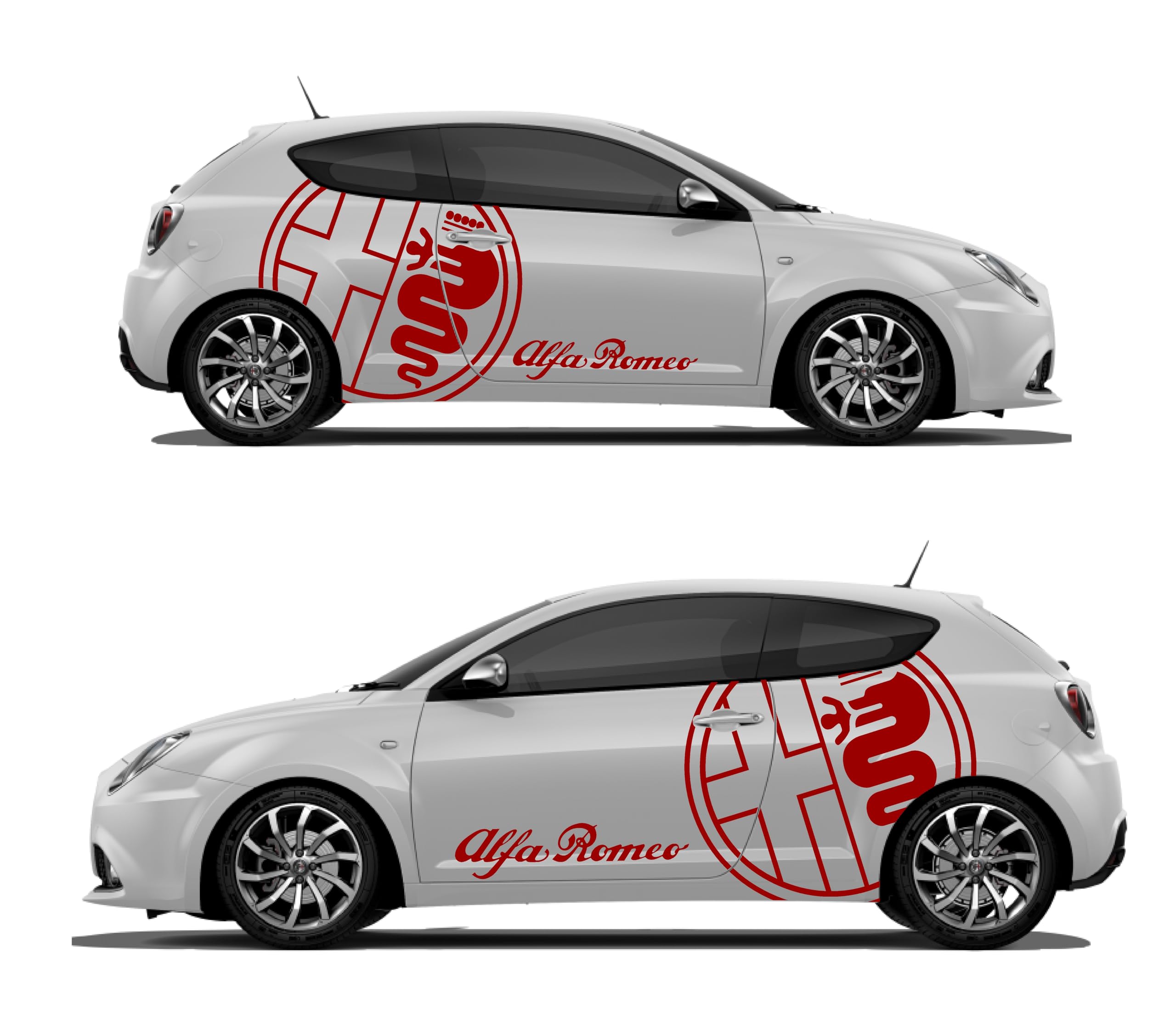 kit Grafica Adesivi Stickers laterale Worldcustom compatibile conAlfa Romeo Giulietta Mito Auto tuning (Rosso)