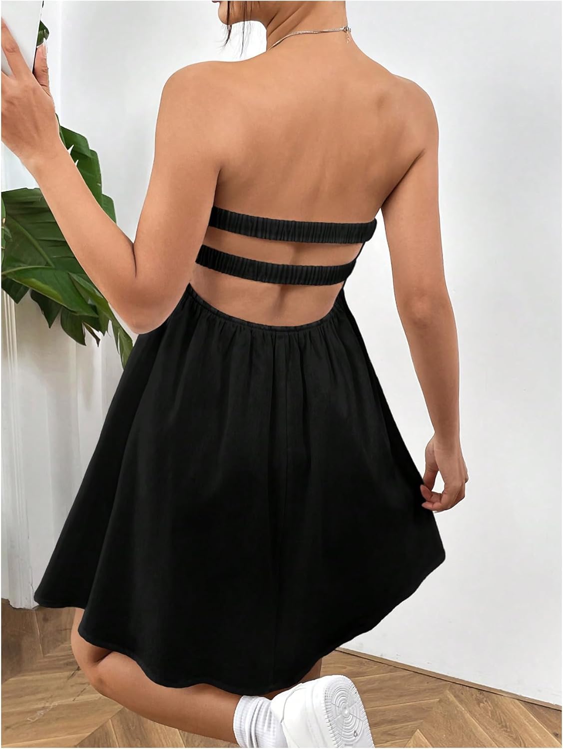 MakeMeChic Women's Twist Front Strapless Tube Dress Cut Out Sleeveless A Line Mini Dresses - Image 3