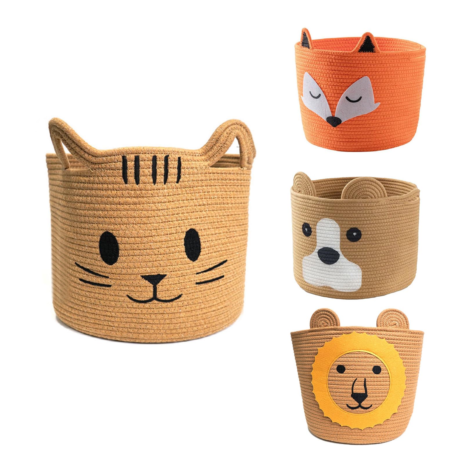 Voltico Cat Animal Cotton Rope Toy Basket, 30X30cm Foldable Woven Baby Storage Basket,Kallax Compatible,Versatile Storage Boxes For Nursery Organization (Cat)