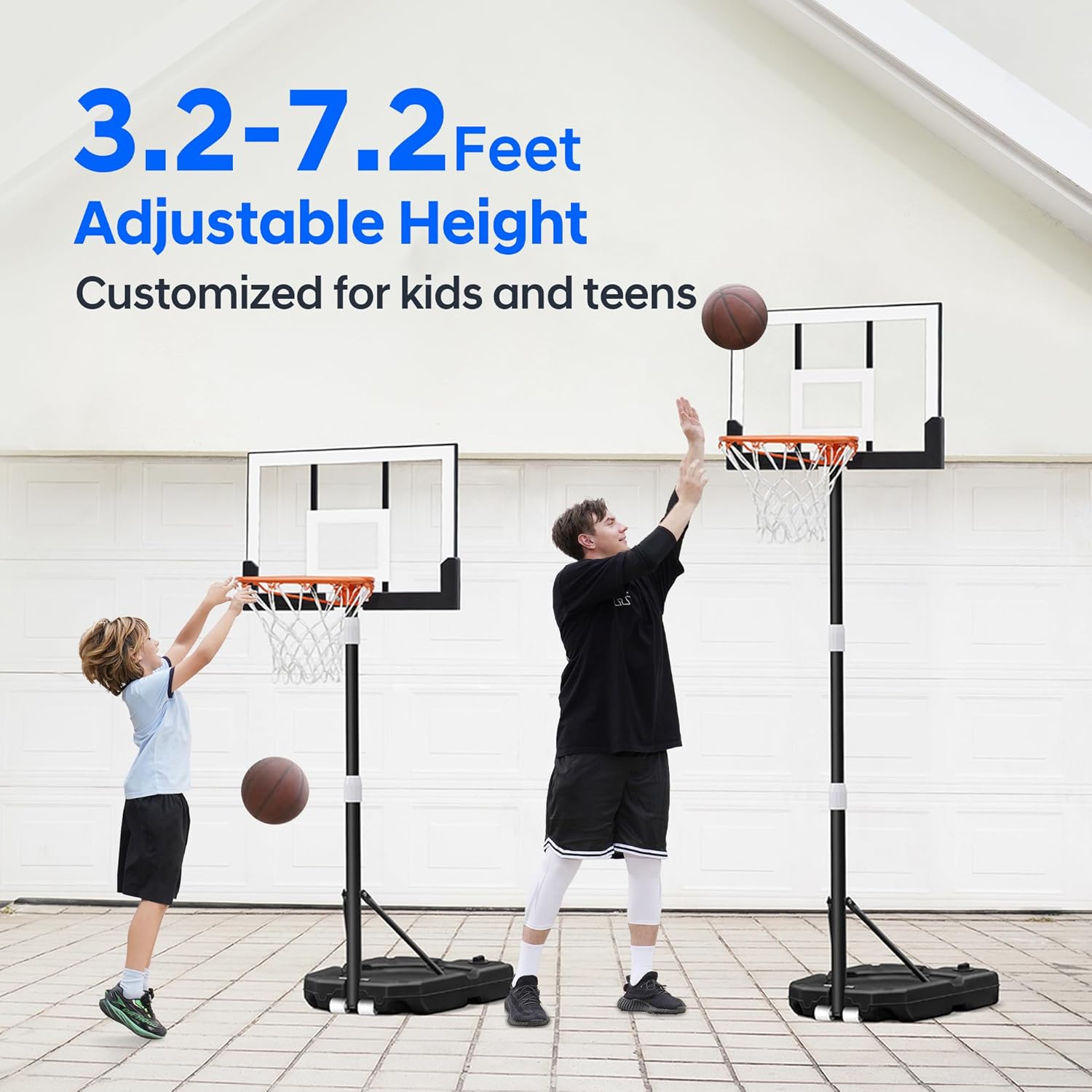HEROPRO Basketball Hoop Outdoor Adjustable, Shatterproof Backboard, Portable Basketball Goal System for Kids and Adults in Swimming Pool/Driveway