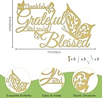 Vista 4 de Letrero de pared con texto en inglés «Thankful Grateful and Truly Blessed», decoración de pared colgante de metal con mariposas de corazón, letras