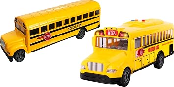 Ultimate Yellow School Bus Toy Bundle - Lights, Sounds & Pull Back Action