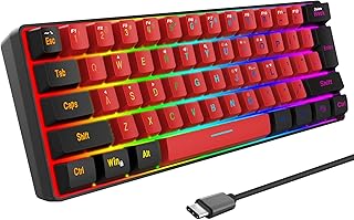 Snpurdiri 60% Wired Gaming Keyboard,True RGB Mini Keyboard, Waterproof Small Compact 61 Keys Keyboard for PC/Mac Gamer, Typist, Travel, Easy to Carry on Business Trip(Black-Red)