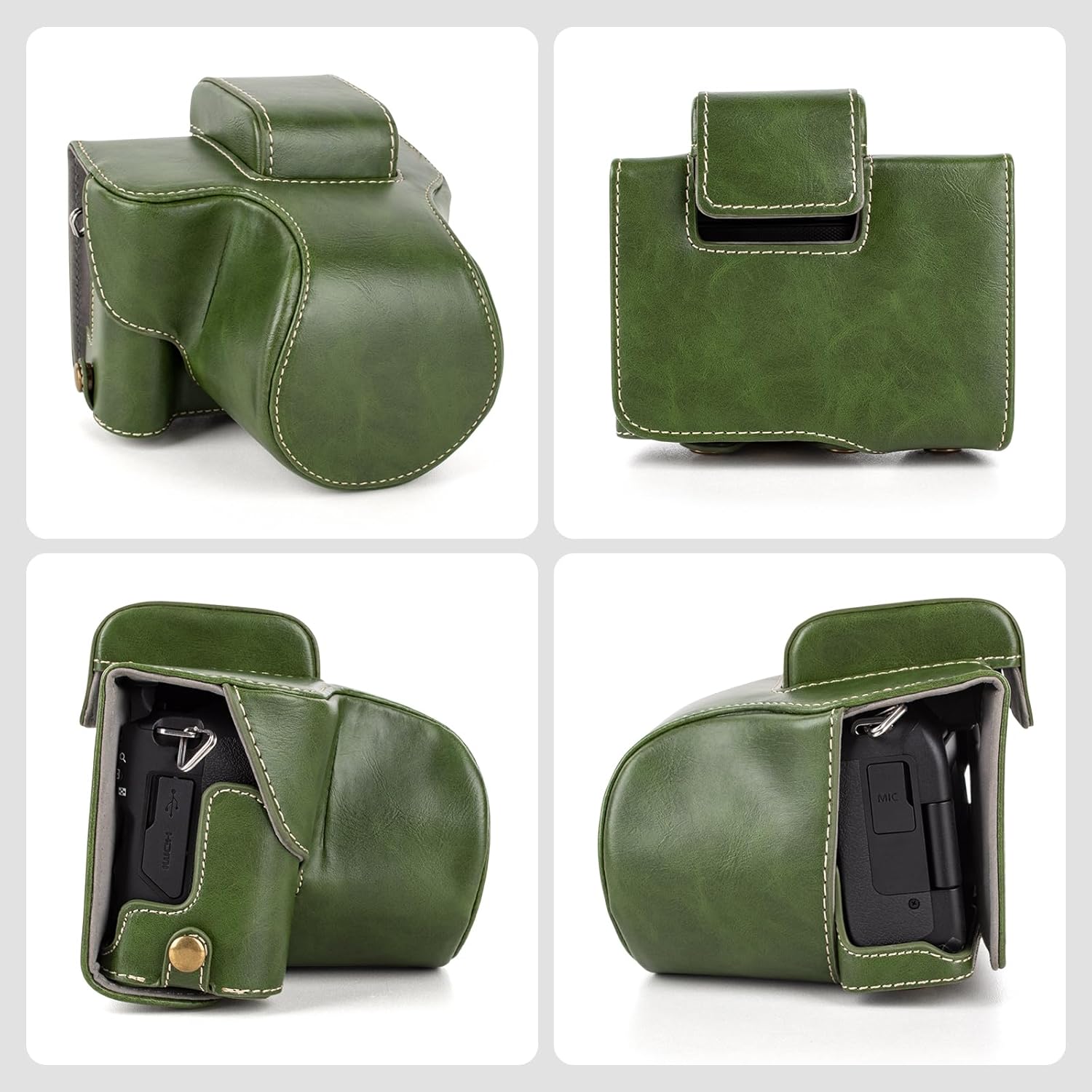 MUZIRI KINOKOO Protective Case for Canon EOS R50/R100 Camera and 18-45mm Lens, PU Leather EOSR50 R100 Camera Bag Including Half Case, Flip Cover, Shoulder Strap and Storage Pocket - Green