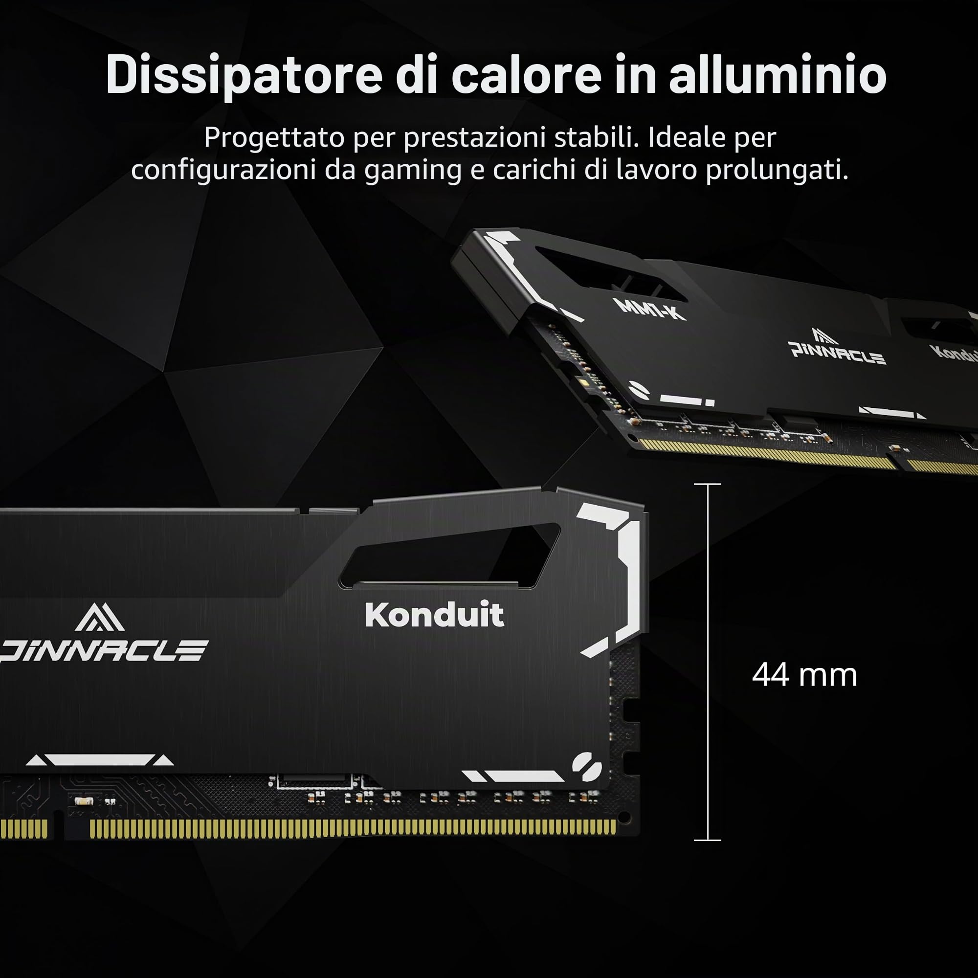 Timetec, Modulo di memoria RAM per PC da gioco desktop compatibile con AMD e Intel, KIT Pinnacle Konduit 16GB (2x8GB) DDR4 3200MHz PC4-25600 CL16-18-18-38 XMP2.0 Overclocking 1.35V Nero