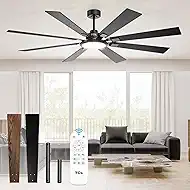TCL Ceiling Fans with Lights and Remote: 8 Blades, Quiet Reversible DC Motor, Dimmable Super Bright LED, Noiseless Large Modern Fan for Room, Outdoor, Commercial and Industrial Use (Black, 72 Inch)