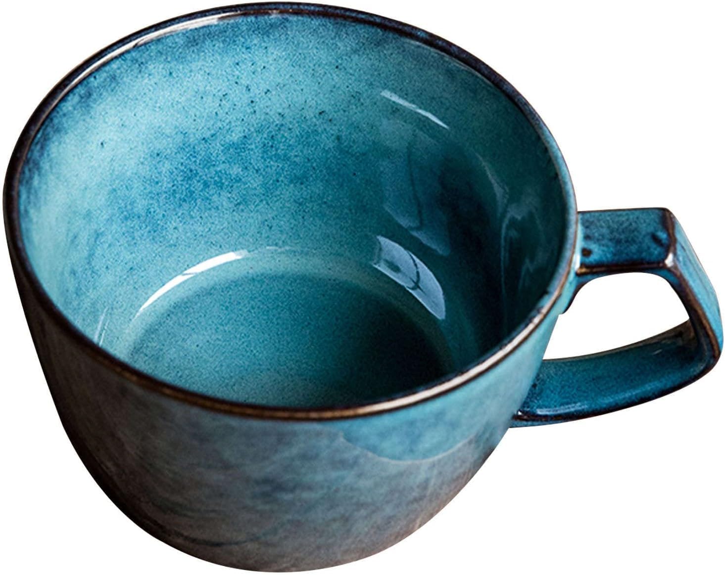 ENESEA Ramen bowl,salad bowl,fruit bowl,ramen bowl,large serving bowls,650ml Ceramic Soup Cup with Handle,Deep Cereal Bowl Microwave Safe,Single Breakfast Bowl-blue-14x14x8.5cm,23oz