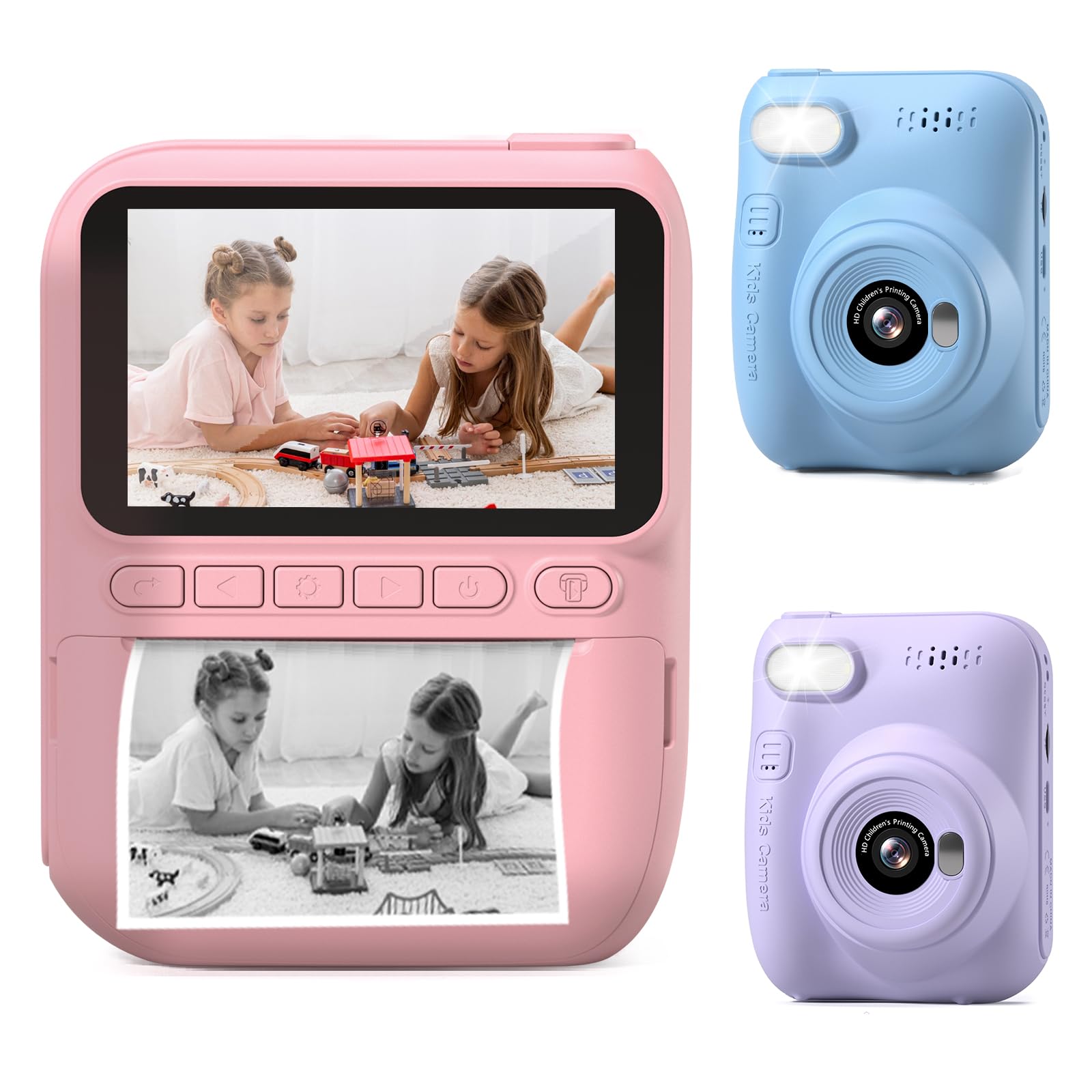 Kids Camera Instant Print, 3.0-inch HD 1080P Digital Video Cameras for Kids with Printing Paper，Christmas Birthday Gifts Toys 3 4 5 6 7 8 9 10 Year Old Girls