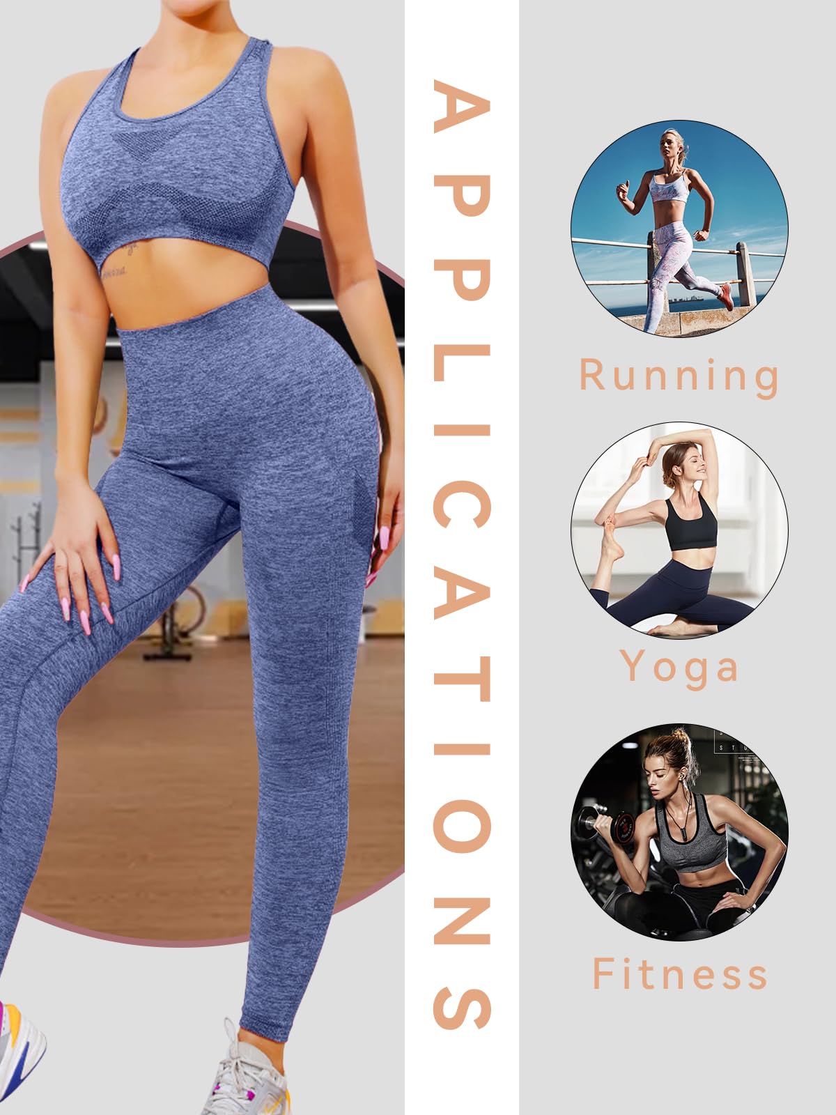 SHEKINI Conjunto Deportiva para Mujer 2 Piezas Yoga Traje Entrenamiento Para Gym Mallas de Yoga Sin Costuras y Sujetador Deportivo Elástico Ropa de Gimnasio