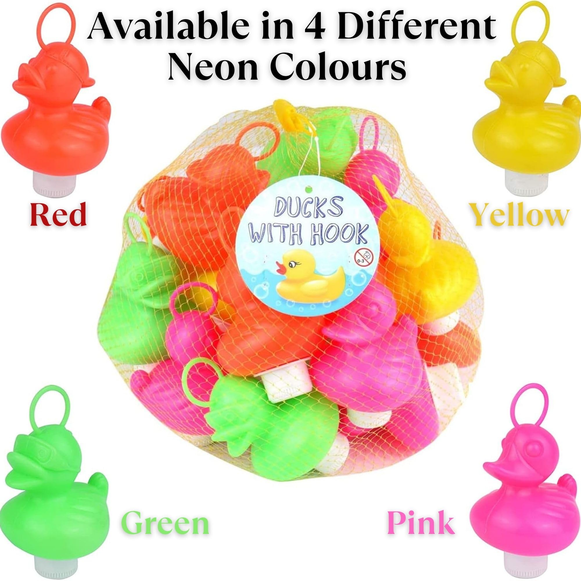 SERENA'S ® Pack of 20 Weighted Ducks with Hooks 7cm Plastic Ducks in 4 Neon Colours Kids, Duck Fishing Set, Duck Bath Set - Image 2