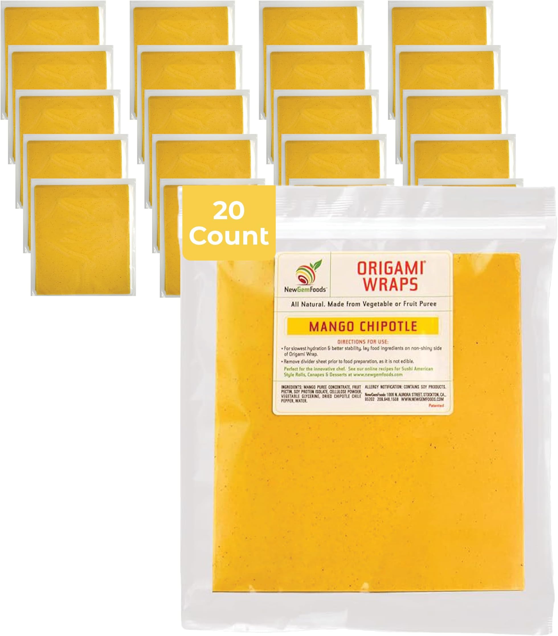 Mango Chipotle Sushi Wraps (20 Count) – Vegan, Gluten-Free, Plant-Based, Low-Carb Wraps – Non-GMO, Paleo Seaweed Alternative with Sweet & Smoky Flavor