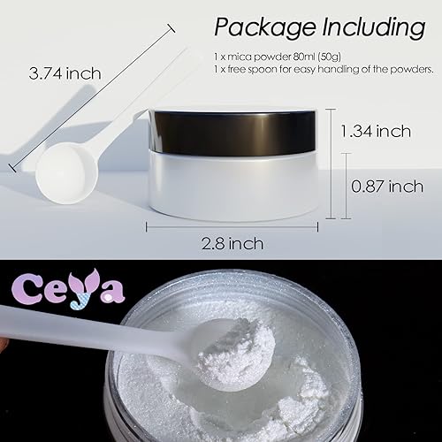 Miniatura 4 de Ceya Polvo de Mica de Interferencia, 50g1.8oz Polvo de Uñas Cromado Blanco Hielo, Pigmento de Efecto Perlescente de Cambio de Color de Grado