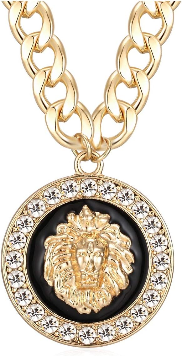 Women's Basketball Wives Style Gold-Plated Lion Head Pedant Necklace Hip Hop Statement Chunky Chain Choker Animal Necklace