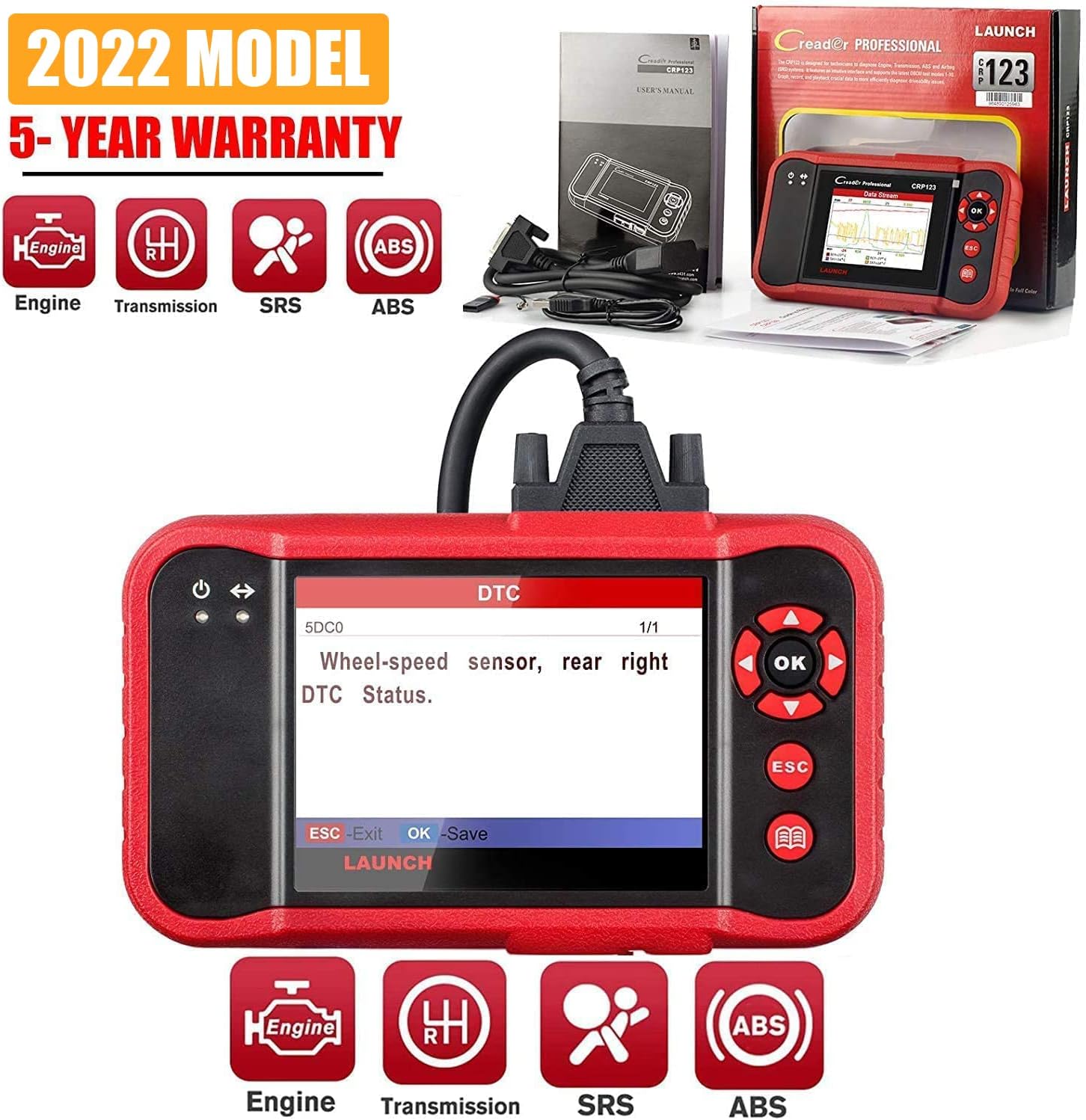 LAUNCH OBD2 Scanner CRP123 - 2022 Model Engine/ABS/SRS/Transmission Diagnostic Scan Tool SRS Code Reader,Free Update : Automotive