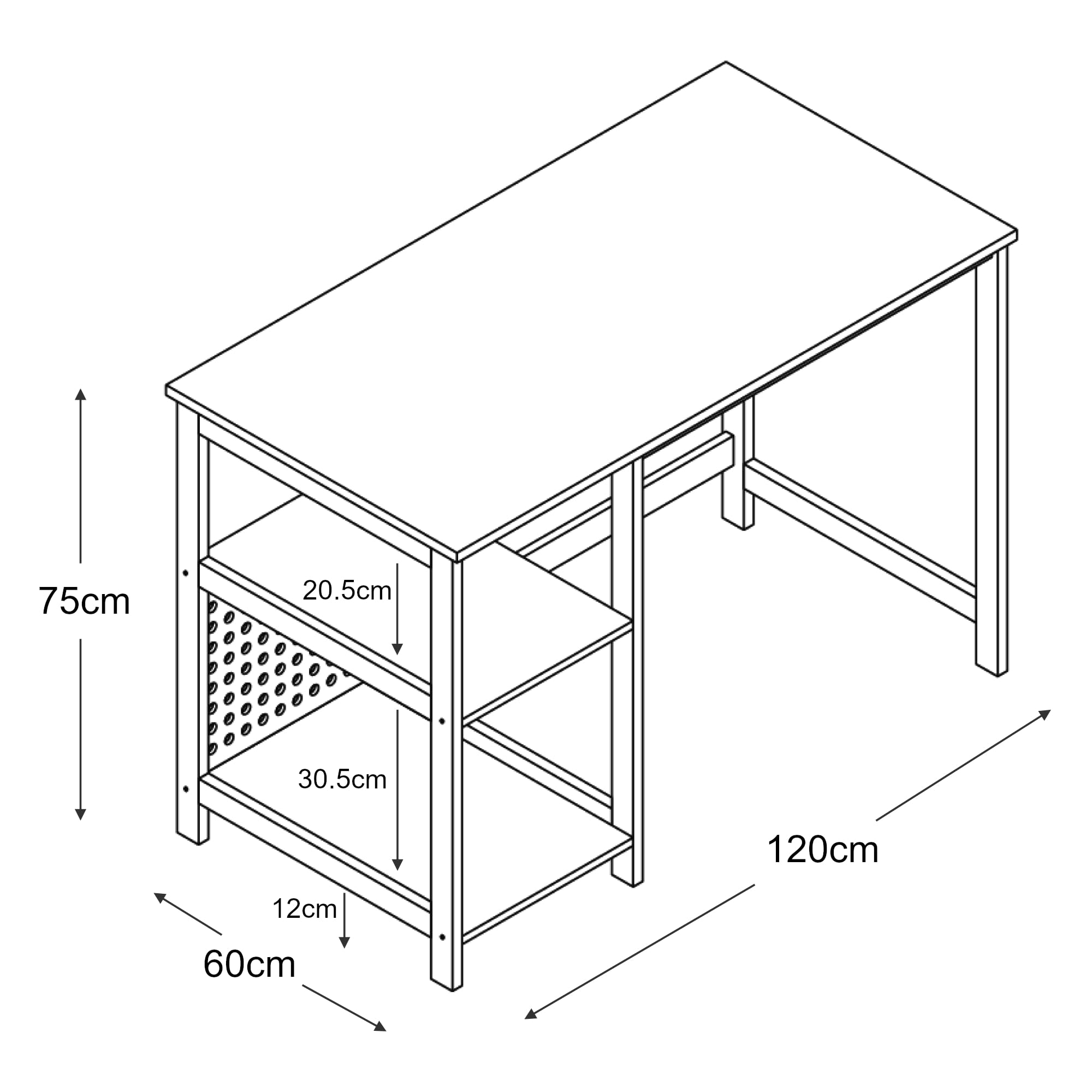 En.casa Bureau Dønna Computertafel - 120x60x75 Cm Zwart Houtkleurig Met Opbergvakken