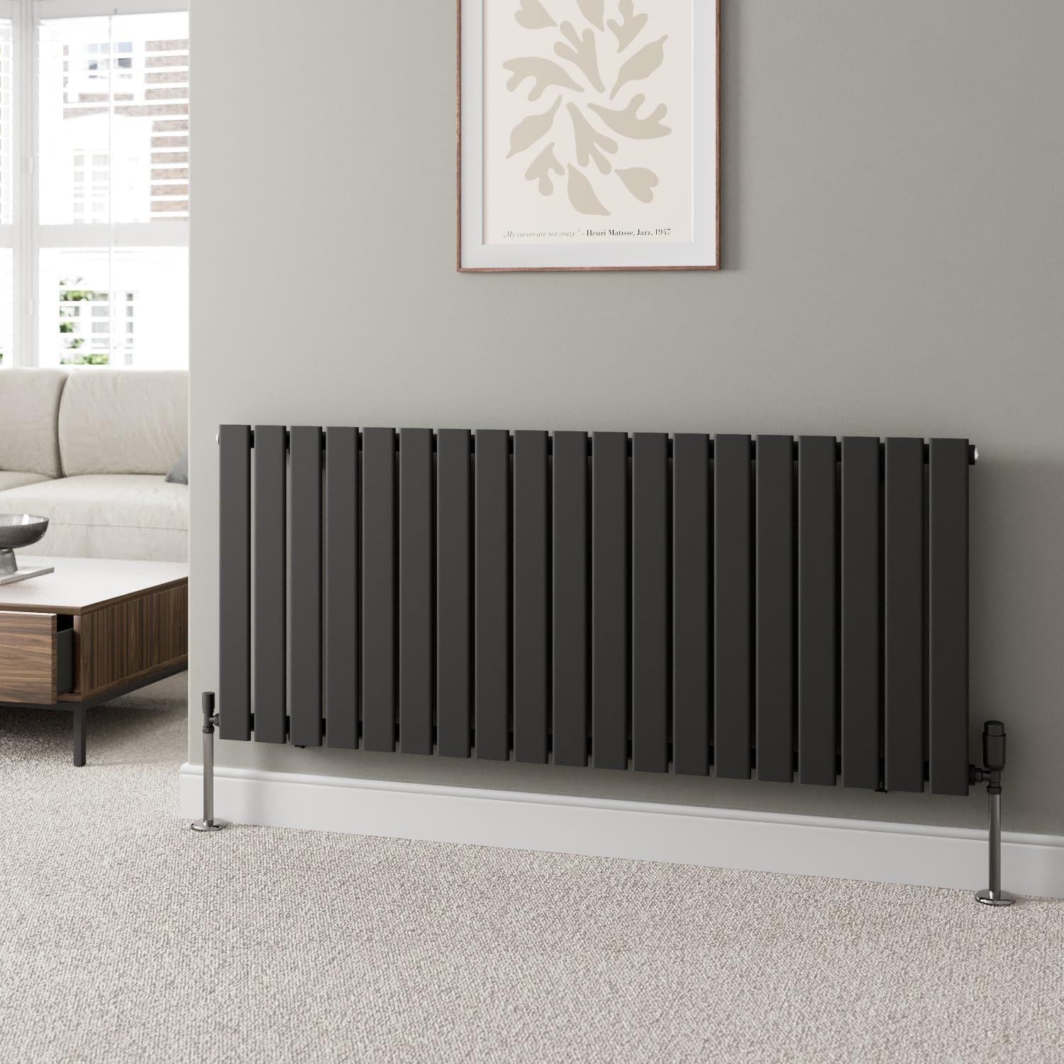 Duratherm Black Duratherm® 600 X 1440Mm Horizontal Designer Radiator Single Column Flat Panel Modern Central Heating Panels Bathroom Radiators
