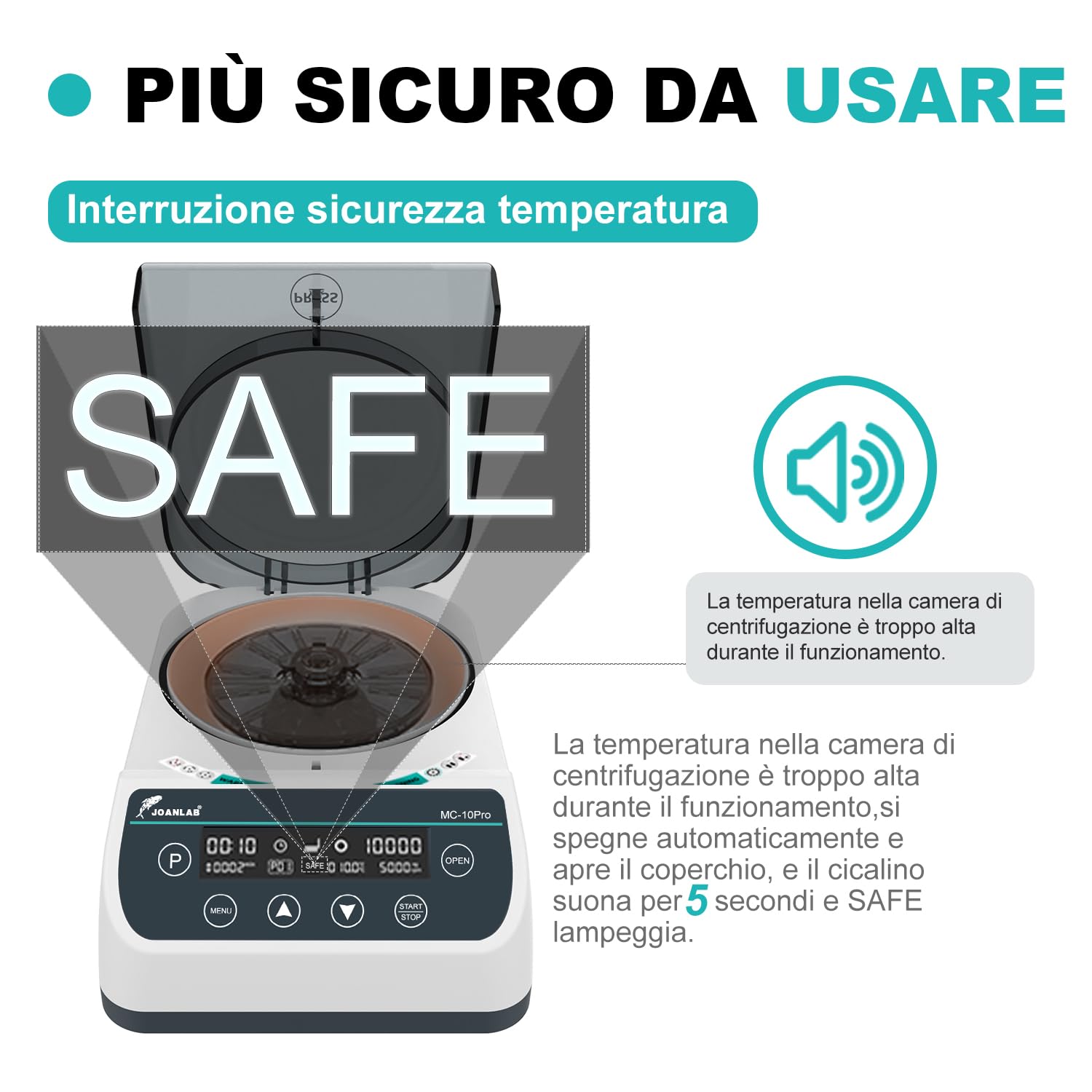JOANLAB Microcentrifuga ad Alta Velocità 10000 RPM, Display LCD - con Rotore Micro (40mm, Φ1.5mm) e Rotore per Tubi 0,2/0,5/1,5/2ml, per Laboratorio