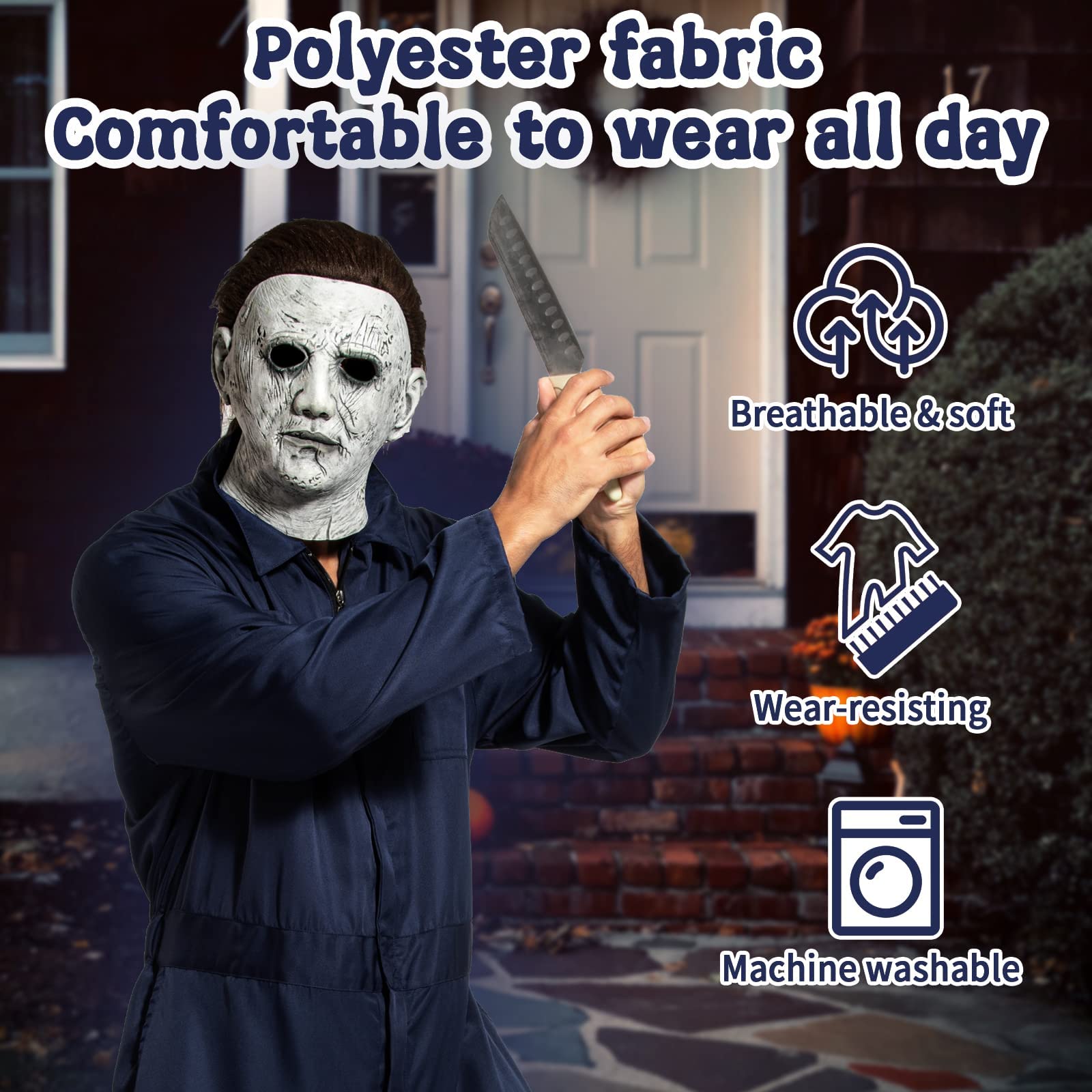 SINSEN Michael Myers Costume Mask Adults Scary Killer Outfits Jumpsuits Creepy Horror Mask Halloween Cosplay Costume - Image 5