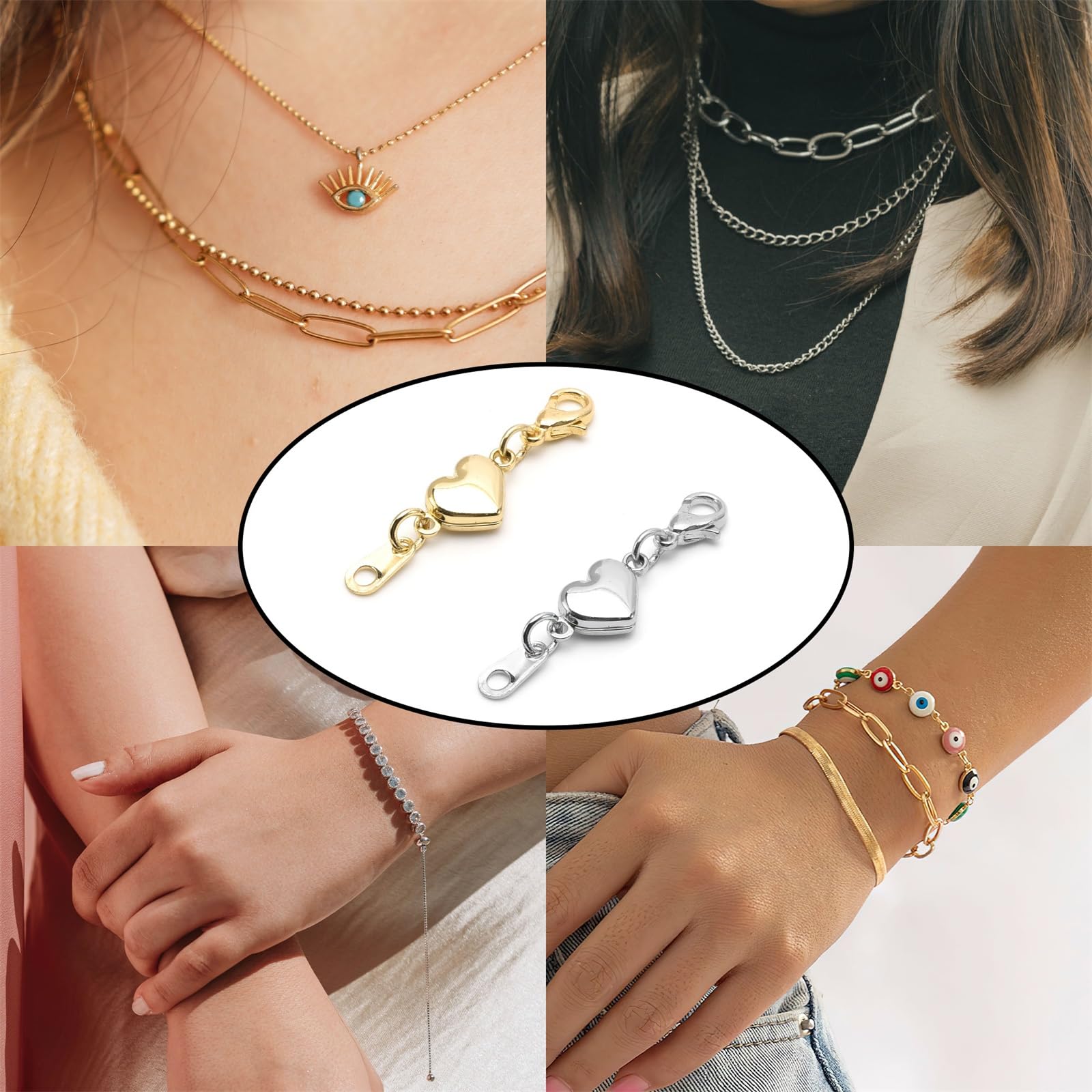 Armband Verschluss Magnetische Kettenverschluss, 8 Stück Gold Silber Herz Magnetische Verschlüsse für Armbänder Fußkettchen Ketten Verschlüsse zum Basteln Schmuck verschluss herstellungszubehör
