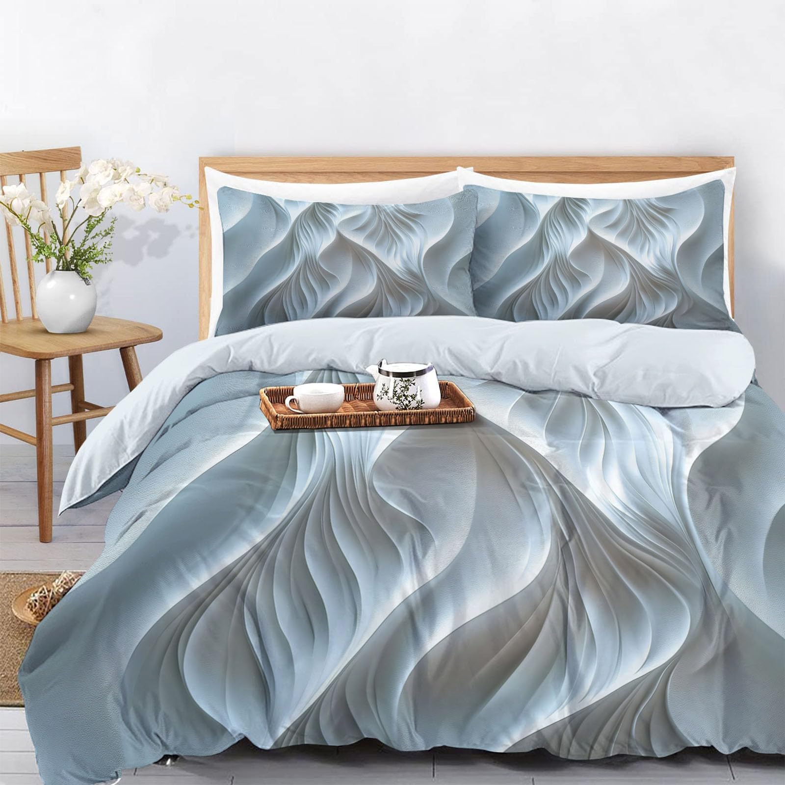 Parure de lit 140x200 blanche en microfibre avec motif relief 3D